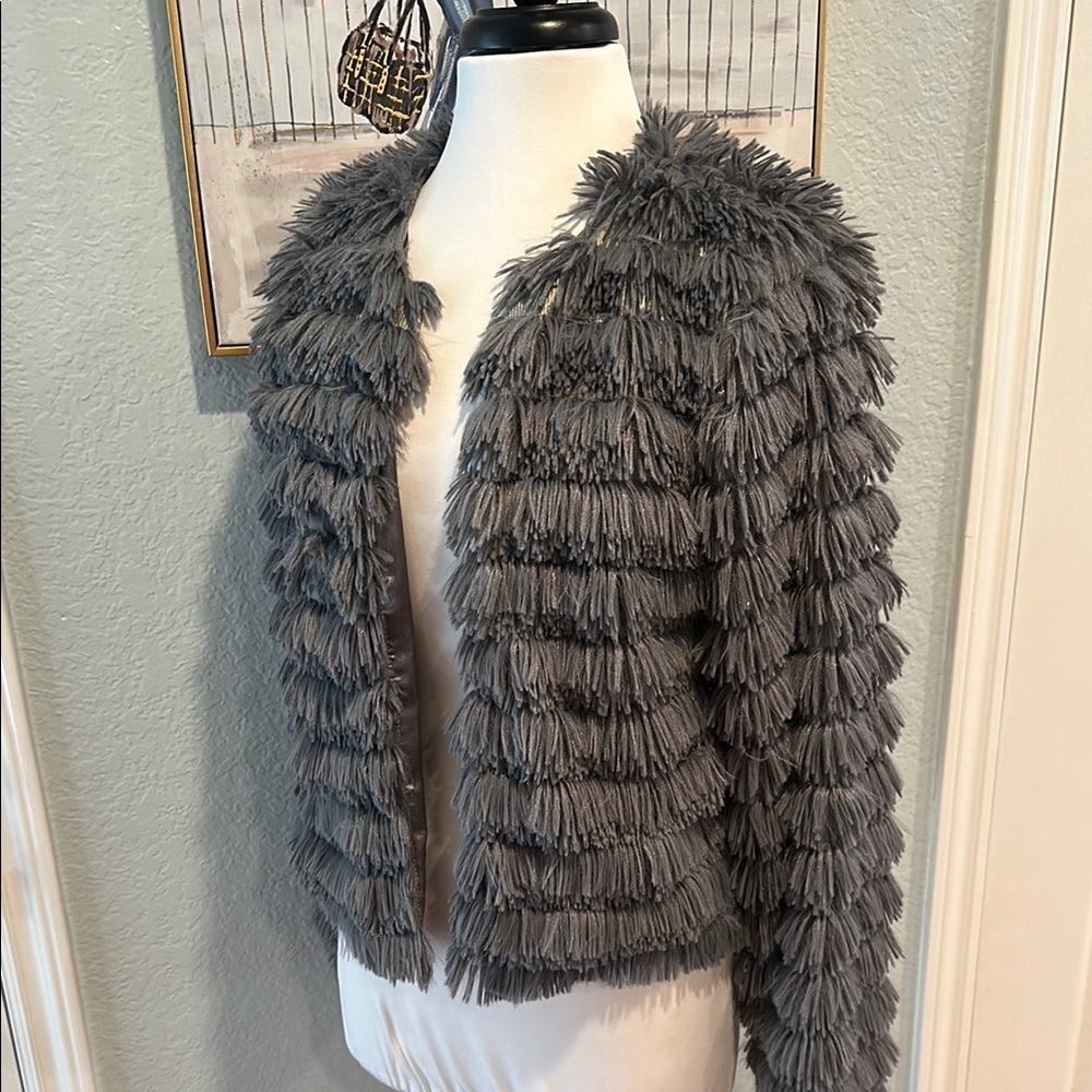 Fashion Nova Sz Medium Gray Teddy Jacket Plush Cropped Design - Picture 3 of 11